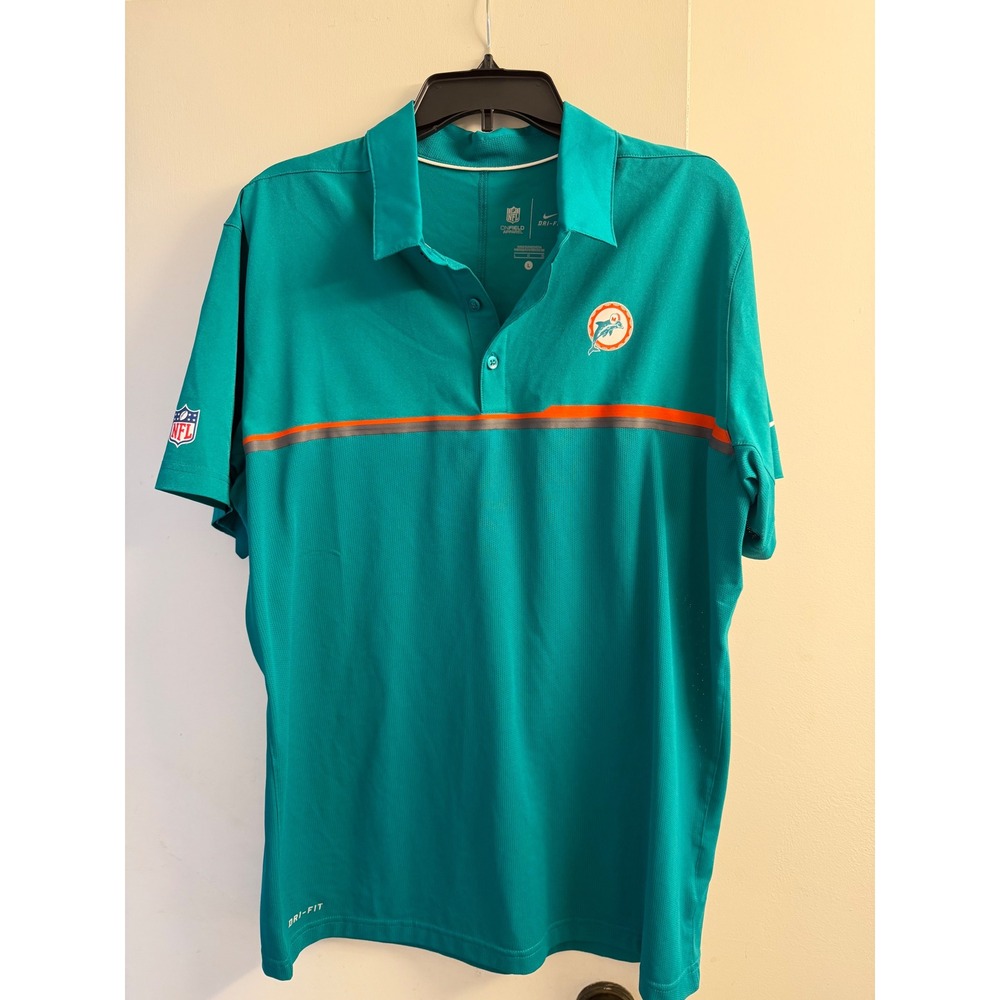 Nike NFL Miami Dolphins Dri-FIT Polo Shirt Mens Large Teal Aqua On Field Apparel